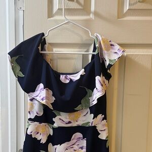 Floral Midi Dress - Navy and White